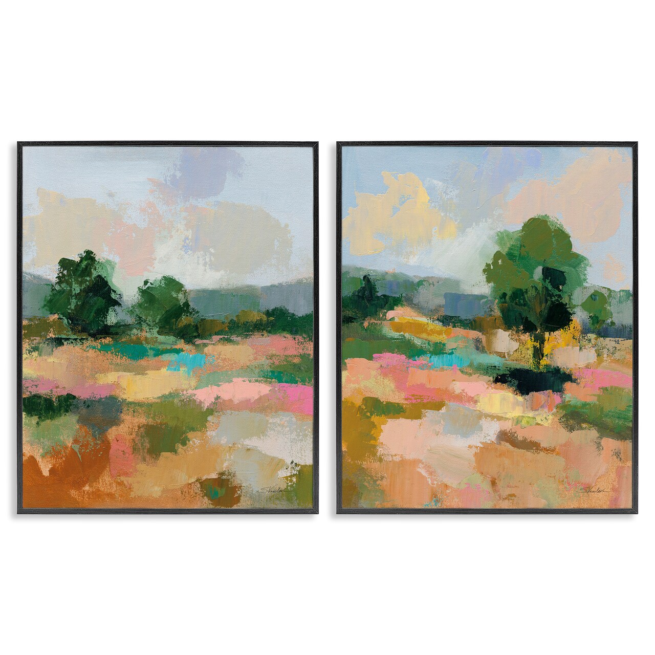 Stupell Industries Spring Field Abstract Landscape 2 pc Framed Giclee Wall Art Set Design by Silvia Vassileva